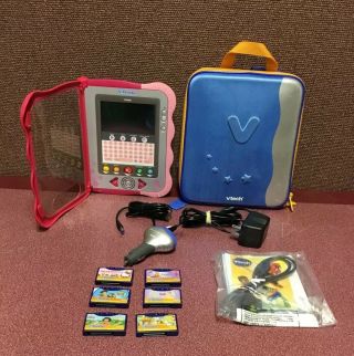 Vtech V Reader Interactive E - Reading System With 6 Games Cords Case Backpack
