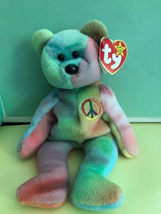 Ty Beanie Babies Peace 1996 Style 4053 Tie Dyed With Embroidered Emblem