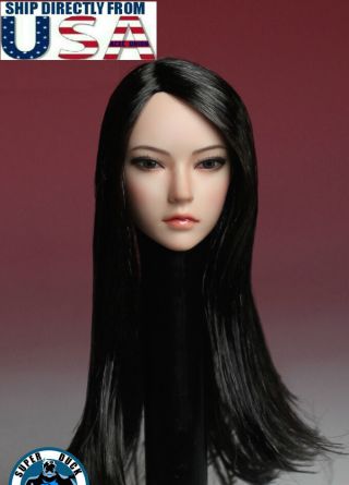 1/6 Asian Female Head Sculpt Long Black Hair For Tbleague Phicen Pale Figure Usa