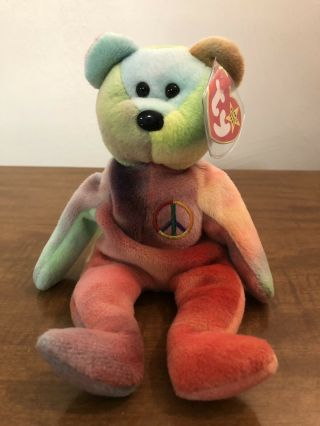 Ty Beanie Baby Peace The Bear With Tag Protector