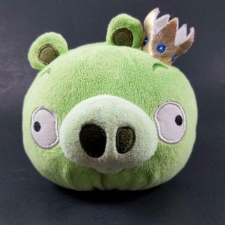 Angry Birds Green King Pig Plush With Gold Crown 5 " 2010 Euc No Sound
