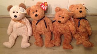 Ty Beanie Babies (3) 1998 Fuzz Bears (1) 2000 Huggy Bear