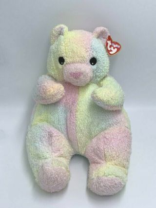 Nwt Ty Bearbaby Pastel Rainbow Tie Dye Plush Teddy Bear Rattle Shaggy 1999