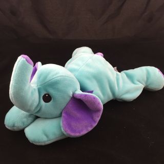 Ty Pillow Pals Squirt Elephant Plush Blue Purple Bow Stuffed Animal 1998 13 In