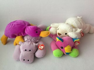 Ty Beanie Pillow Pals Meow Cat Baba Lamb Paddles Platypus Tubby Hippo Hang Tags