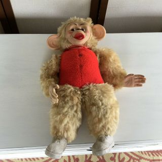Vintage Rubber Face Monkey Stuffed Animal Human Look Hands Big Ears Shows Wear