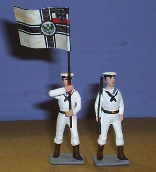 Toy Soldiers Metal Wwi Imperial German Navy Sailors Flag Bearer 54mm 2 Pc 1