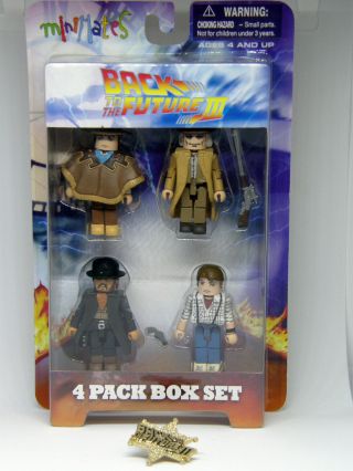 Back To The Future Iii 3 Movie Minimates 4 Pack W/ Vintage Sheriff Badge Pin