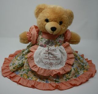 Dan Dee Plush Old Fashion Country Teddy Bear Light Tan Homespun Dress Stuffed