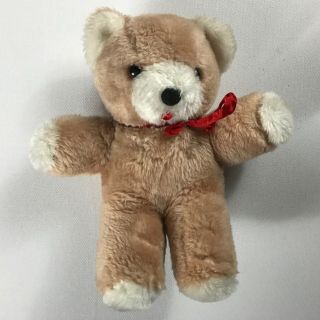 Richard Toy Plush Bear Vtg 1978 Stuffed Teddy 12 " Red Felt Tongue Ribbon 70s