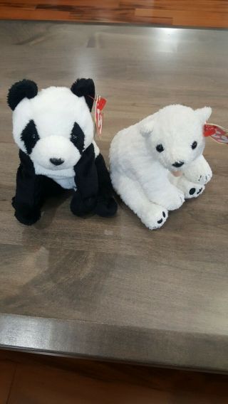 Ty Beanie Babies " China " The Panda Bear And " Aurora " The Polar Bear