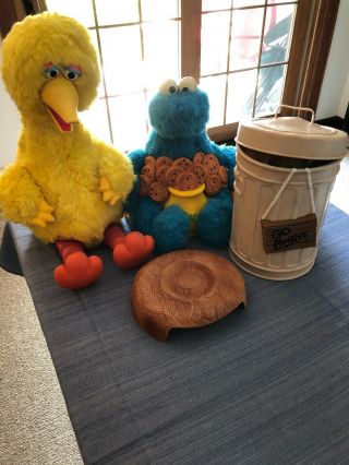 Vintage 1980s Ideal Talking Big Bird W Nest,  Cookie Monster And Oscar The Grouch