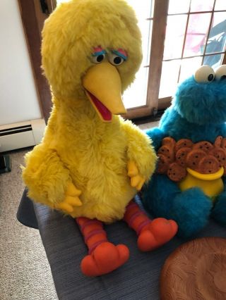 Vintage 1980s Ideal Talking Big Bird W Nest,  Cookie Monster And Oscar The Grouch 2