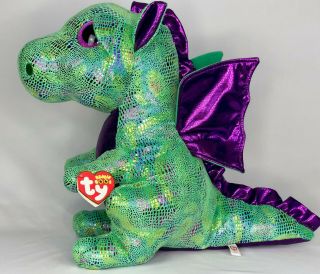 Ty Beanie Boos Cinder - Green Dragon Large Plush 16 " | With Tags | Authentic