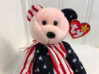 Spangle The Patriotic Usa Teddy Bear A Ty Beanie Baby Mwmts Rt Errors