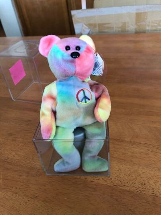 1996 Ty Beanie Baby " Peace " Bear 4053 / Very Collectible In Case