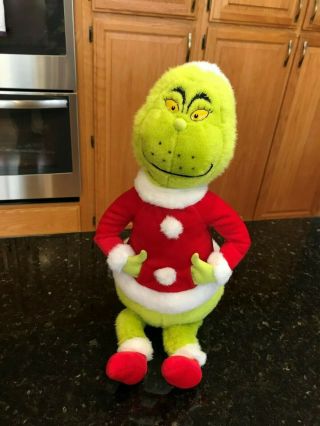 Hallmark Dr.  Seuss Grinch In Santa Hat Christmas 21 " Plush Stuffed Toy Pockets