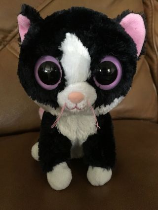 Ty Beanie Boos Pepper Black White Kitty Cat 2011 Pink Solid Eyes 6 " Plush Toy