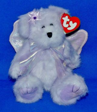 Ty Cassia Soft Angel Bear Lavender Jointed 8 " Attic Treasure 2002 Mwmt