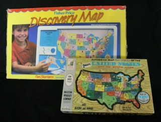 Vintage/ Fisher Price 1988 Discovery Maps 6608 United States Usa & Mb Wood 4264