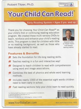 YOUR CHILD CAN READ Early Reading System [For Ages 3 Years & Up] (5 DVD Set) 2