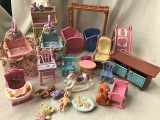 Loving Family Dollhouse Fisher Price Furniture Nursery Baby Crib High Table