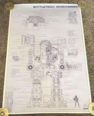 1986 Fasa Battletech Warhammer Technical Blueprint Poster,  24x36