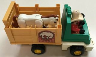Vtg 1979 Fisher Price Husky Helper 330 Rodeo Rig Truck Horse & Cowboy Pre Owned