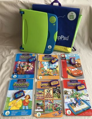 Leap Frog Leap Pad Learning System Bundle W/ Backpack 6 Books 6 Game Cartridges