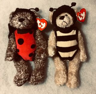 Beany Babies " Beezee " Bee (1993) And " Bugsy " Lady Bug (1993) W/tags - Attic Treas