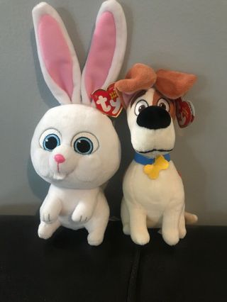 10 " Ty Beanie The Secret Life Of Pets Snowball White Bunny And Max Dog Plush Set