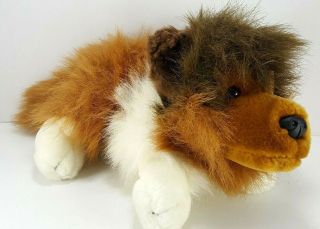 Rare Fao Schwarz Plush Brown White Border Collie Dog 13 " Long Stuffed Toy