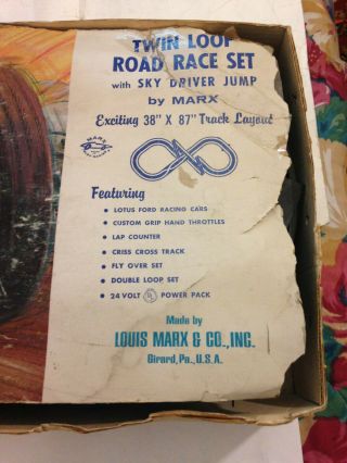 Marx from Sears twin loop Road Race Set Sky Driver jump box & slot cars 1/32 2