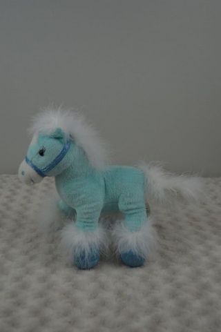 Animal Alley Horse Pony Plush Stuffed Animal Toy Blue White Feathery 8.  5 "