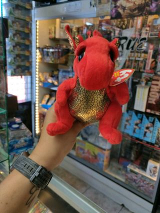 Ty Beanie Babies Legend Red Dragon Plush Toy Stuffed Animal Black Gold 2014