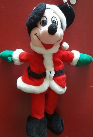 A Disney 8 " Santa Mickey Mouse Mini Bean Bag Beanie Christmas