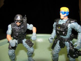 Two (2) Chap Mei 3.  75 " Action Figures Police In Blue Uniforms Both With Goggles