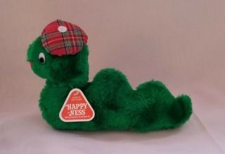 Happy Ness The Monster Green Plush With Plaid Hat Made In Scotland