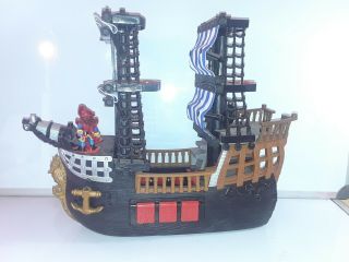 2006 Fisher Price Imaginext Pirate Ship Black And Blue Sails With Pirate