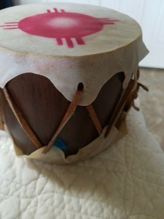 Toy Drum Made by The Cherokees Qualla Reservation Indian Tribe 5 1/4 