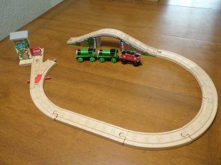 Thomas The Train Wooden Track W/bridge Percy & Dirty Percy Trains