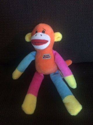 Dan Dee Sock Monkey Small Plush Soft Orange Blue Pink Yellow Multi Colored 10 "