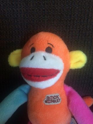 Dan Dee Sock Monkey small plush soft Orange Blue Pink Yellow multi colored 10 