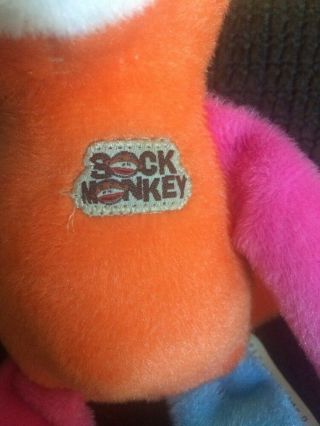Dan Dee Sock Monkey small plush soft Orange Blue Pink Yellow multi colored 10 