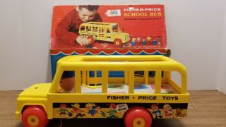 Vintage Fisher Price Little People School Bus Stop Sign,  Box 1965