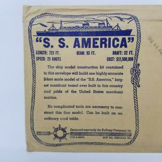 Kellogg Clip - a - Ships S.  S.  America Model Kit Postal Stamp from Oct 1941 2