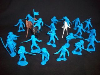 Marx Reissue Set Of 23 Alamo Mexican Soldiers Presidio Type In Blue W/ Horses