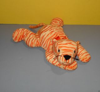 1998 Ty 14 " Pillow Pals Purr Tiger Wild Cat Sherbet Orange Striped Animal Friend