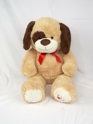 Kellytoy Large Plush Cuddle Dog Golden Beige Brown Bow Stuffed Animal Tall Guc