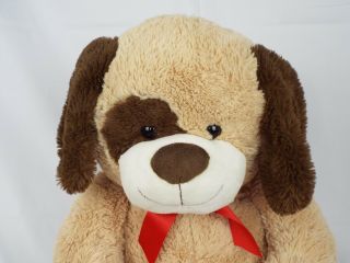 Kellytoy Large Plush Cuddle Dog Golden Beige Brown Bow Stuffed Animal Tall GUC 2